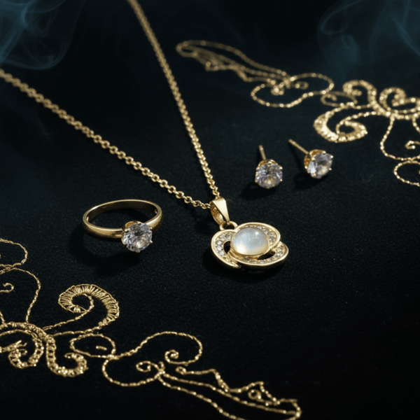 Tessara Gold-Plated Translucent Stone Floral & Solitaire Set