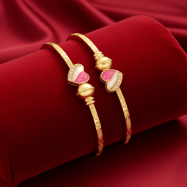 Tessara Pink Meenakari Heart Bangles, Gold-Toned