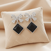 Tessara Silver-Plated Bow Drop Earrings with Black Square Stone