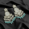 Tessara Silver Kundan Chandeliers with Sea Green Beads