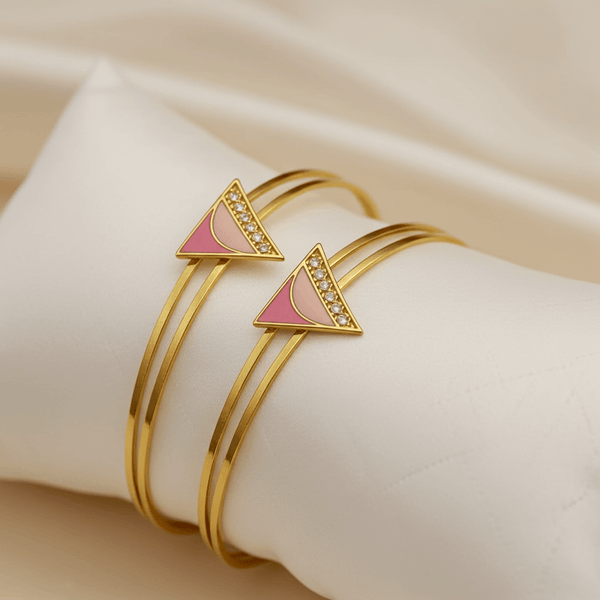 Tessara Gold-Plated Zirconia & Pink Enamel Bangle