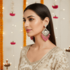 Tessara Silver-Plated Kundan Chandelier Earrings with Onion Pink Beaded Tassels