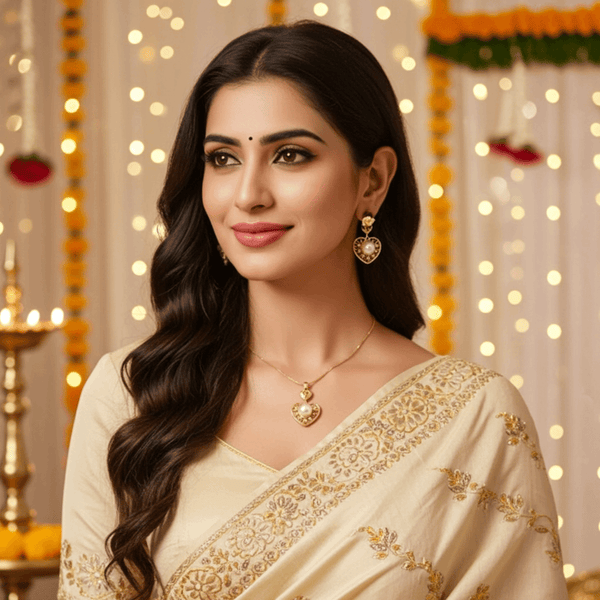 Tessara Gold-Plated White AD-Studded Pearl Heart Pendant