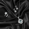 Tessara Silver-Plated Translucent Stone Floral & Solitaire Pendant Set with Ring