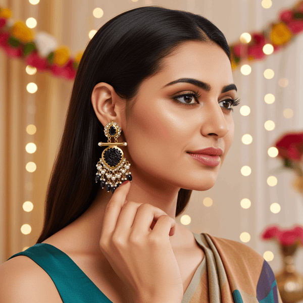 Tessara Gold-Plated Carved Stone & Pearl Drop Earrings in Purple