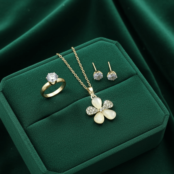Tessara Gold-Plated Translucent Stone Floral & Solitaire Set