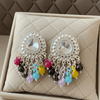 Tessara Silver-Plated Kundan Drop Earrings with Multicolor Beaded Fringe