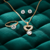 Tessara Gold-Plated Zirconia Heart & Solitaire Pendant Set