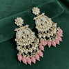 Tessara Gold-Plated Kundan & Pearl Chandbali Earrings with Onion Pink Beads