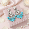 Tessara Silver Kundan Teardrop Danglers with Sky Blue Beads