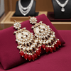 Tessara Gold-Plated Kundan & Pearl Chandbali Earrings with Ruby Red Beads