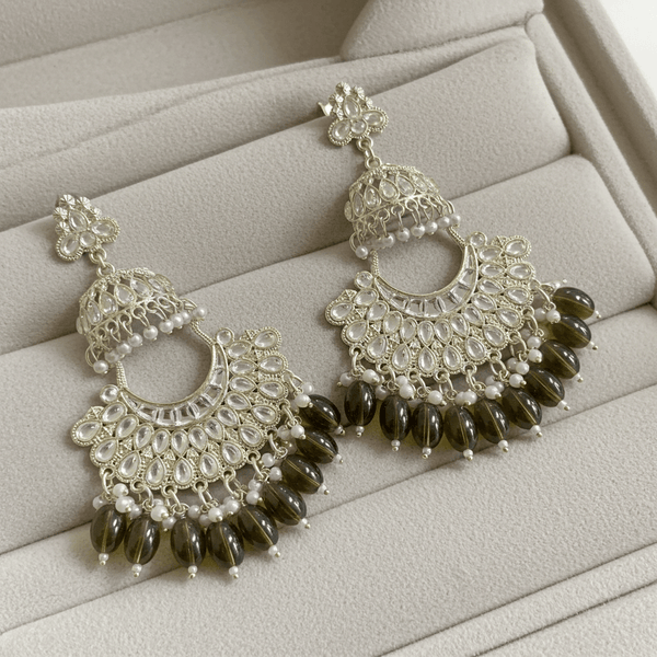 Tessara Gold-Plated Kundan Chandbali Earrings with Mehendi Green Beads