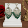 Tessara Silver-Plated Kundan Teardrop Earrings with Bottle Green Beaded Fringe
