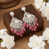 Tessara Silver-Plated Kundan Chandelier Earrings with Onion Pink Beaded Tassels
