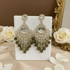 Tessara Silver-Plated Kundan Teardrop Earrings with Mehendi Green Beaded Fringe