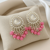 Tessara Gold-Plated Kundan Drop Earrings with Rani Pink Beaded Fringe