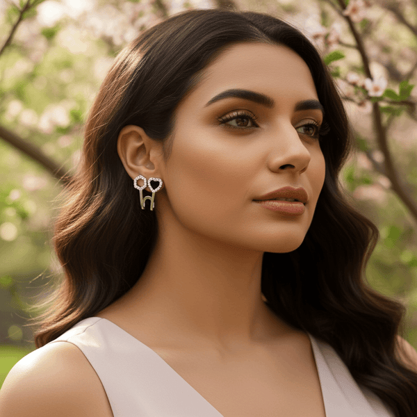 Tessara Silver-Plated Zirconia Heart & Hexagonal Earrings