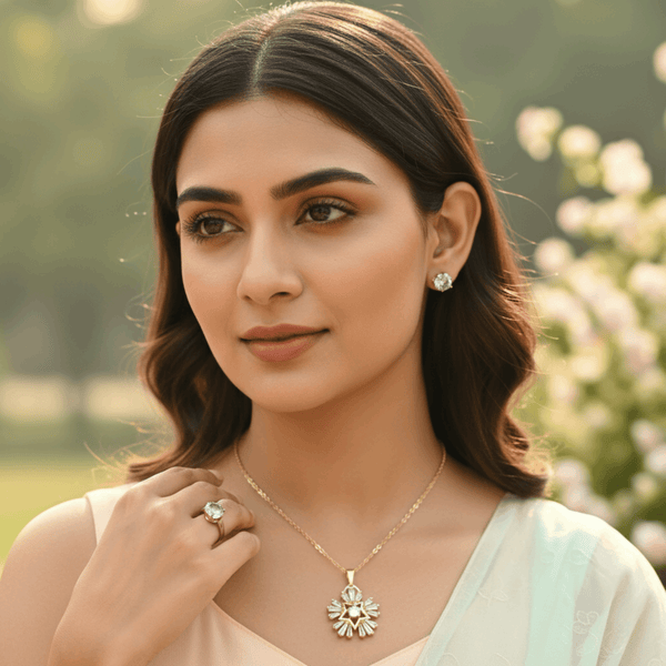 Tessara Gold-Plated Zirconia Star & Solitaire Pendant Set