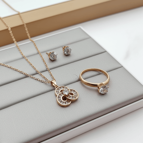 Tessara Rose Gold-Plated Zirconia Floral & Solitaire Set