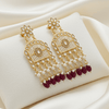 Tessara Gold-Plated Kundan Chandelier Earrings with Wine Beads