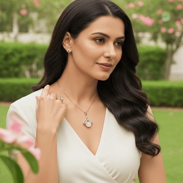 Tessara Gold-Plated Translucent Stone & Zirconia Pendant Set