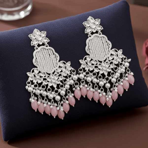 Tessara Silver Pearl Woven Danglers with Pink Beads