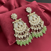 Tessara Gold-Plated Kundan & Pearl Chandbali Earrings with Pista Green Beads
