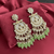 Tessara Gold-Plated Kundan & Pearl Chandbali Earrings with Pista Green Beads