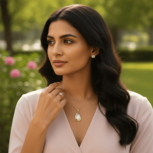 Tessara Gold-Plated Translucent Stone Teardrop Pendant Set