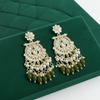 Tessara Gold-Plated Kundan & Pearl Chandbali Earrings with Mehendi Green Beads