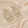 Tessara Gold-Plated Kundan Chandelier Earrings with White Pearls