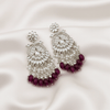 Tessara Silver-Plated Kundan Chandelier Earrings with Wine Beads