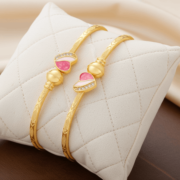 Tessara Pink Meenakari Heart Bangles, Gold-Toned