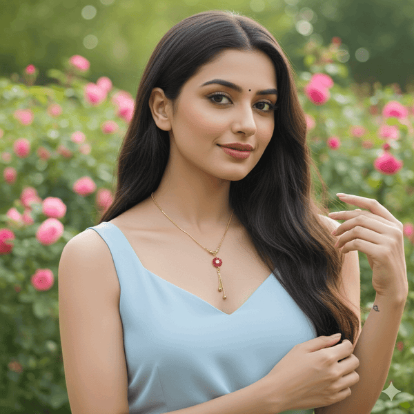 Tessara Gold-Plated Ruby-Toned Floral Dangler Pendant