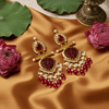 Tessara Gold Carved Stone & Pearl Danglers in Maroon