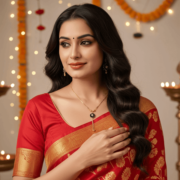 Tessara Gold-Plated Black & White AD-Studded Floral Tassel Pendant