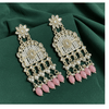 Tessara Gold-Plated Kundan Chandelier Earrings with Baby Pink Beads
