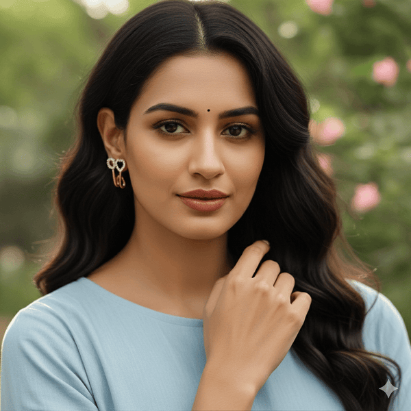 Tessara Rose Gold-Plated Black Stone Heart & Zirconia Earrings