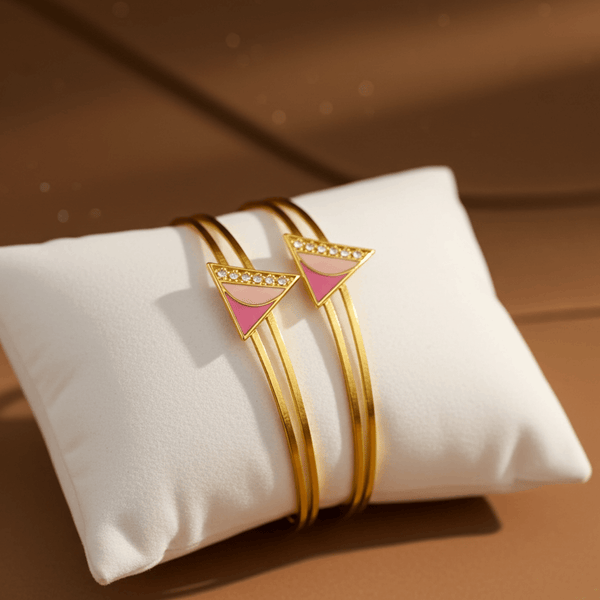 Tessara Gold-Plated Zirconia & Pink Enamel Bangle