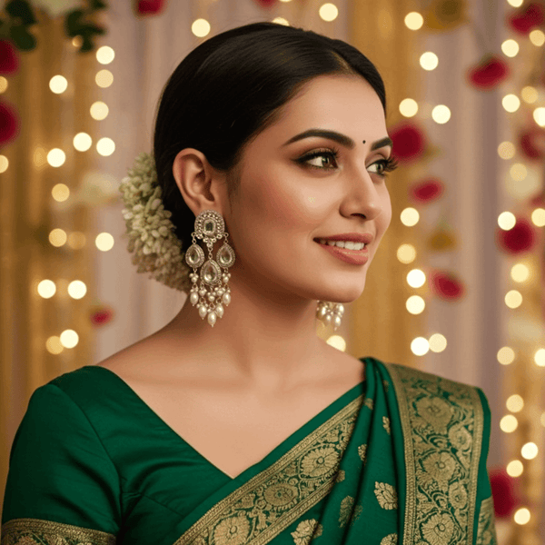 Tessara Silver-Plated Kundan & Pearl Teardrop Dangler Earrings in White