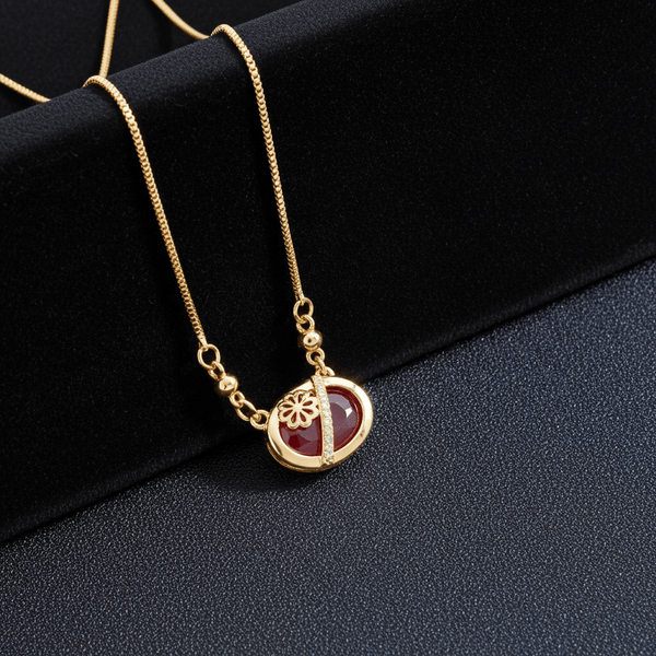 Tessara Gold-Plated Ruby-Toned & Floral Pendant