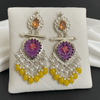 Tessara Silver-Plated Multicolor Carved Stone Earrings with Yellow Beaded Tassels