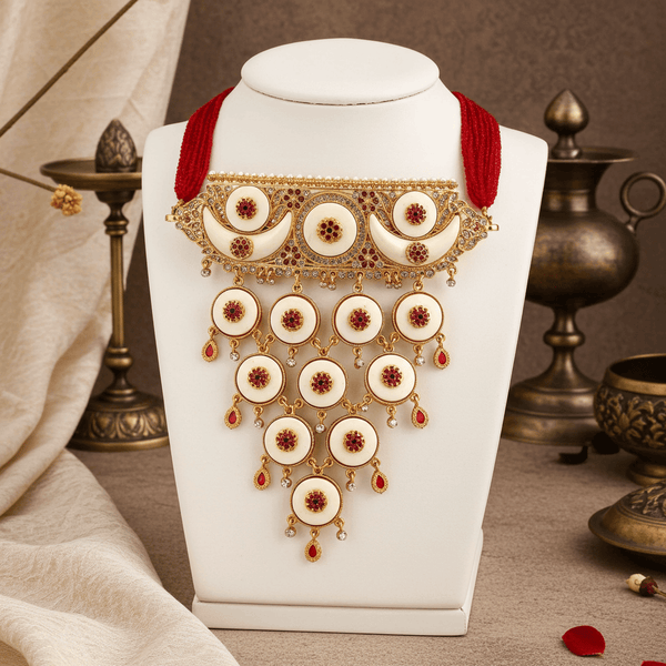 Tessara Meenakari Enamel Necklace, Red & Off-White
