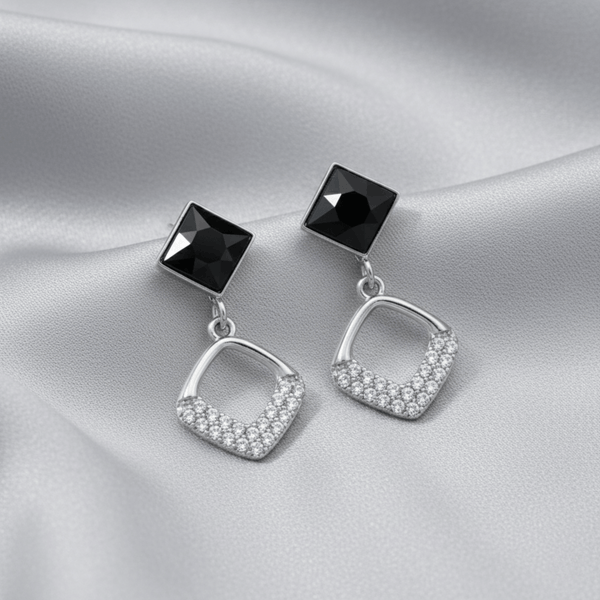 Tessara Sterling Silver Black Stone & Zirconia Drop Earrings