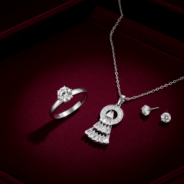 Tessara Silver Zirconia Cascade & Solitaire Pendant Set