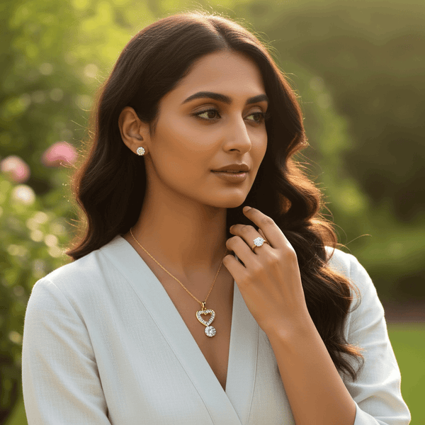 Tessara Gold-Plated Zirconia Heart & Solitaire Pendant Set