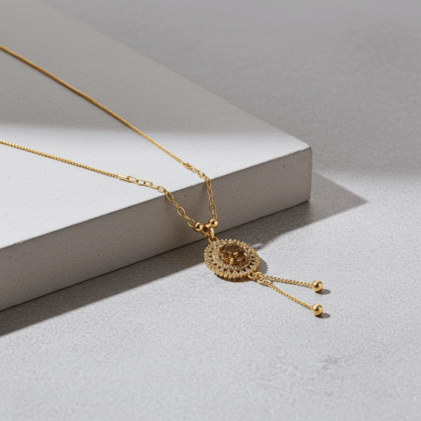 Tessara Gold-Plated Brown & White AD-Studded Tassel Pendant