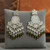 Tessara Silver Kundan Chandeliers with Mehendi Green Beads
