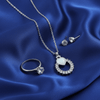 Tessara Silver-Plated White Halo Heart & Solitaire Pendant Set with Ring