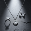 Tessara Silver-Plated Translucent Stone Floral & Solitaire Pendant Set with Ring